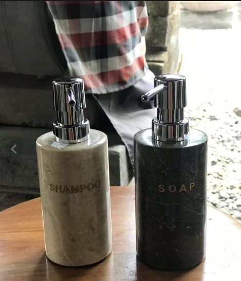 Dispenser Sabun & Shampo Marmer Silinder (Set 2 Pcs)